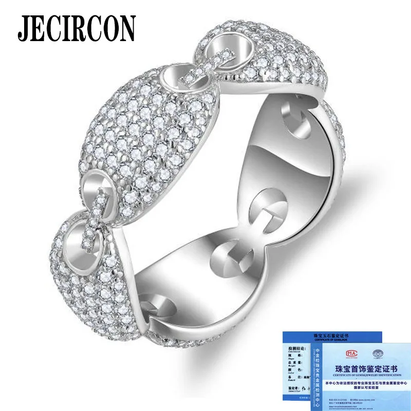 

JECIRCON Full Diamond Moissanite Ring for Men and Women New Hip Hop Trend S925 Sterling Silver Plated 18K White Gold Row Ring