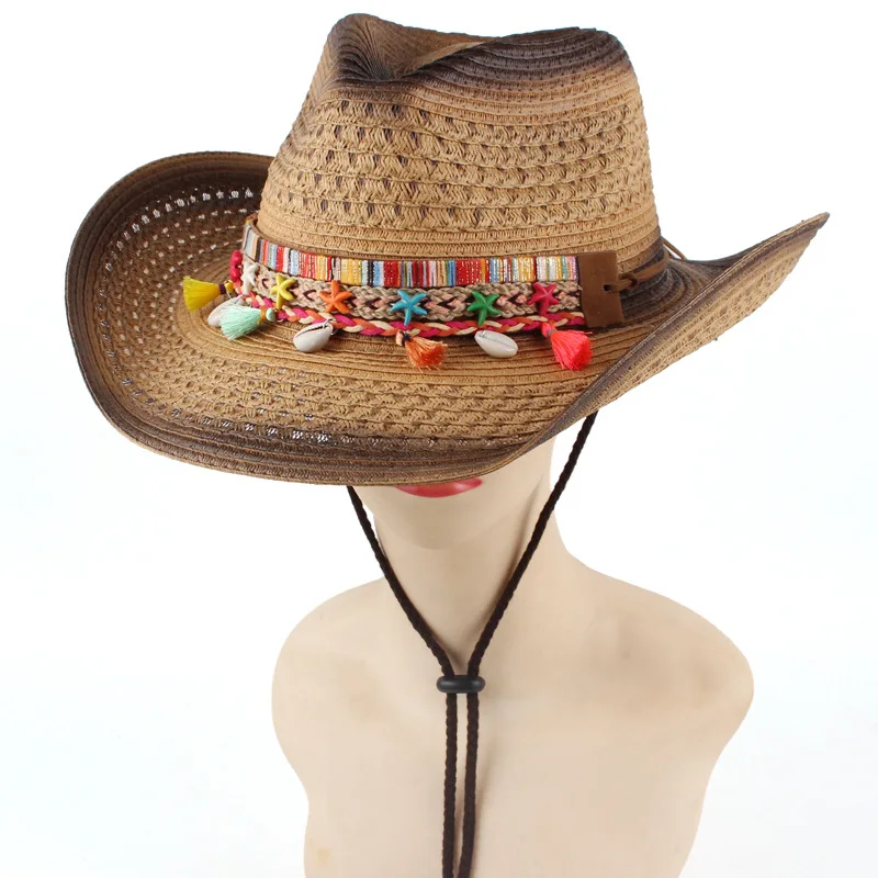 Women's Spring/summer Bohemian Style Curved Brim Denim Straw Hat For Outdoor Leisure And Sun Protection