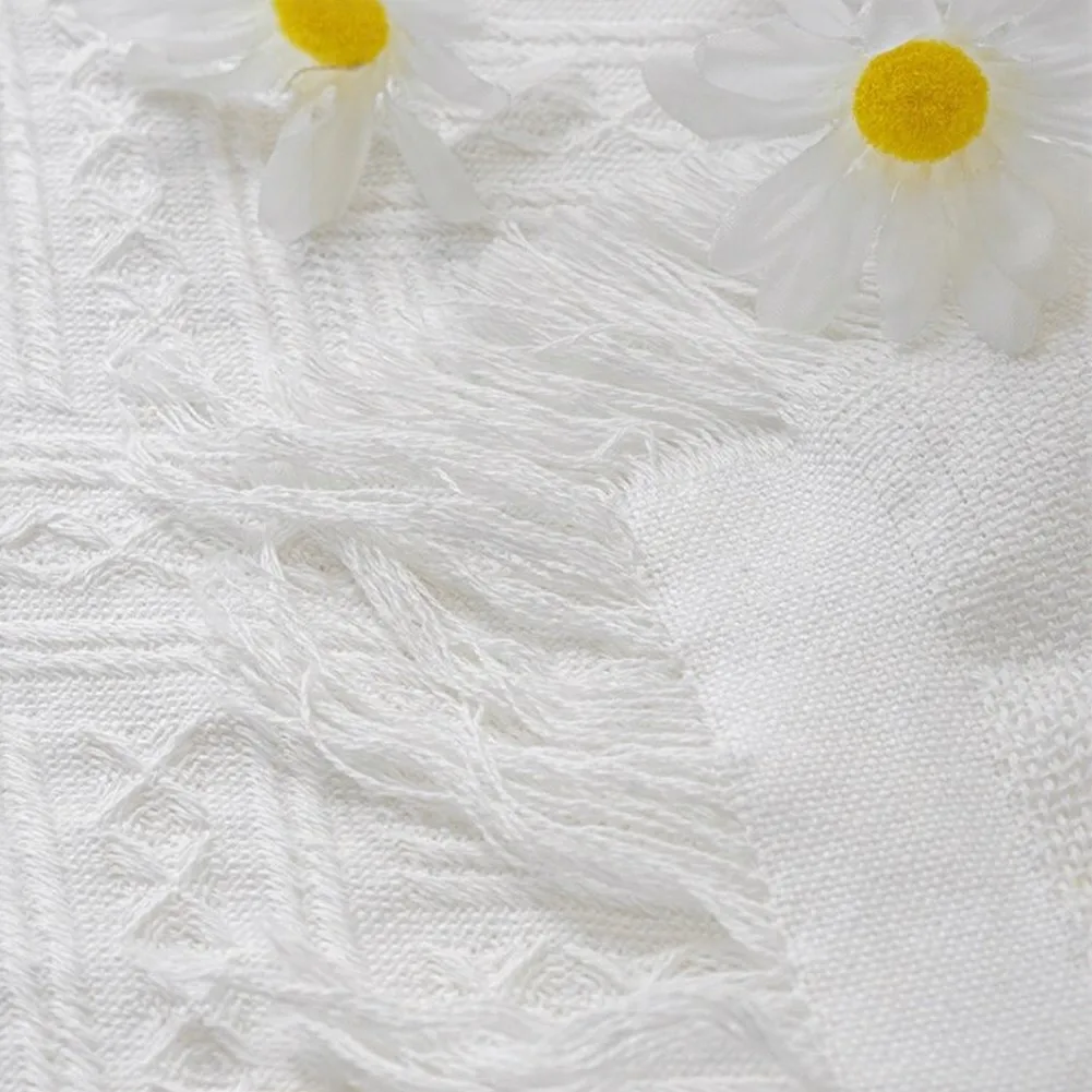 Dustproof Waffle Tablecloth Cotton Polyester Blend for Coffee Table Size Options 130x130cm 130x180cm 130x230cm 130x260cm