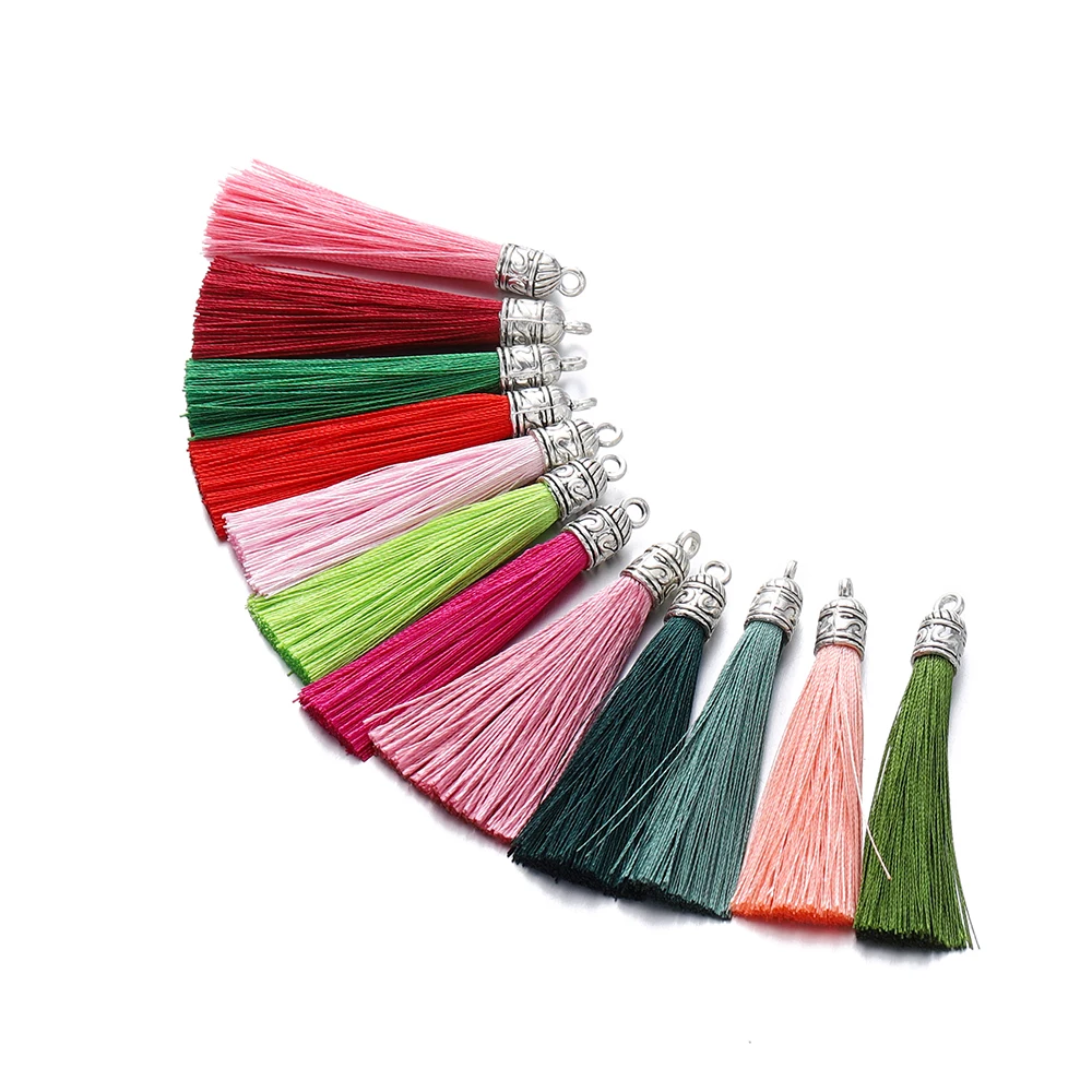 5/10Pcs 6cm Silk Tassel Pendant Charms Crafts Silver Color Caps Tassels Brush For DIY Jewelry Making Accessories Wholesale