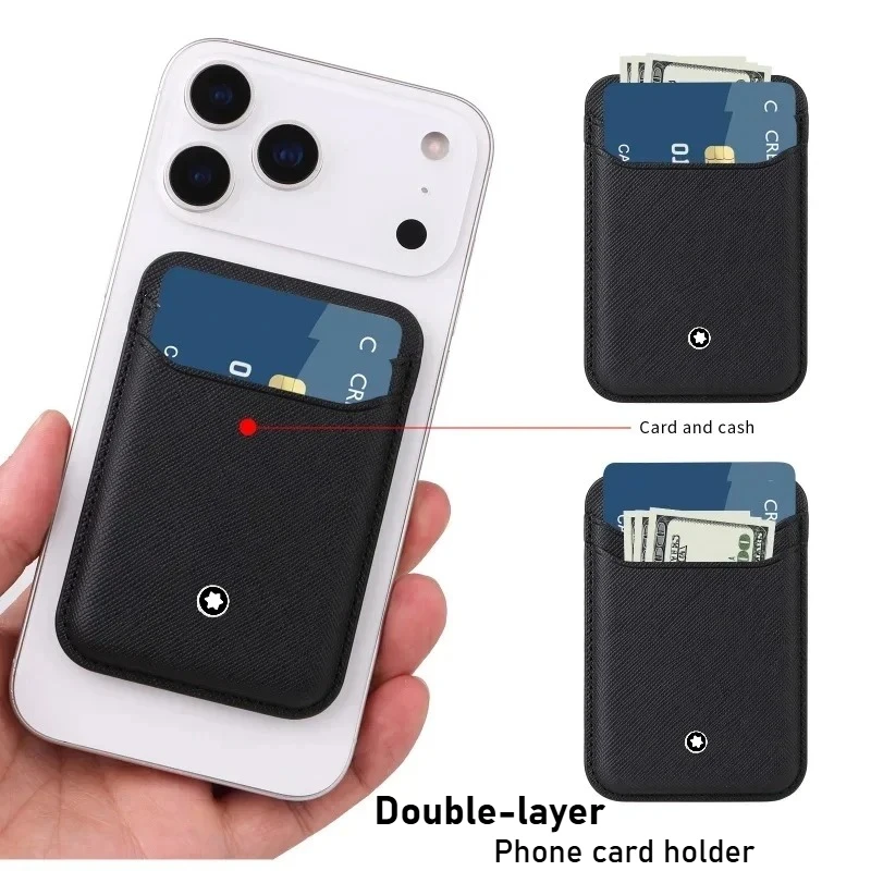 

Сильный магнитный кожаный держатель для карт для Magsafe IPhone 17, Samsung Business Sle Bla, кошелек из углеродного волокна, двойной карман, сумка с отделением для карт