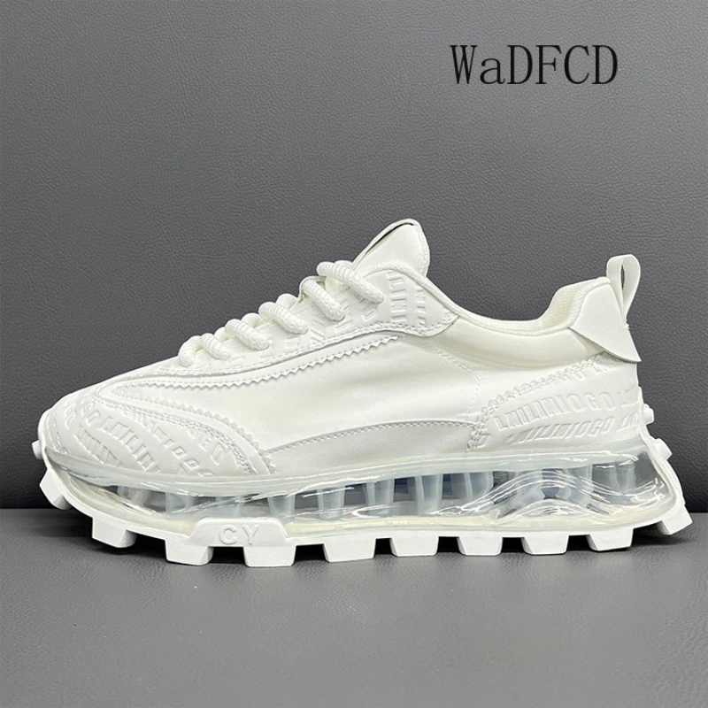 

Мужские кроссовки на массивном каблуке, дизайнерская спортивная обувь на мягкой подошве на воздушной подушке, модная повседневная спортивная обувь из кожаной ткани с увеличенной высотой на платформе