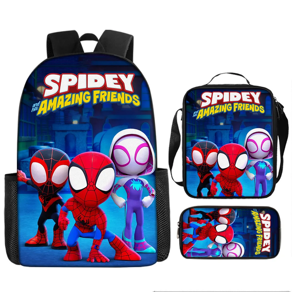 Disney Spidermans Plecak 3-częściowy zestaw plecaków dla uczniów szkół podstawowych Tornister z kreskówek Torba na lunch Piórnik Prezent dla ucznia