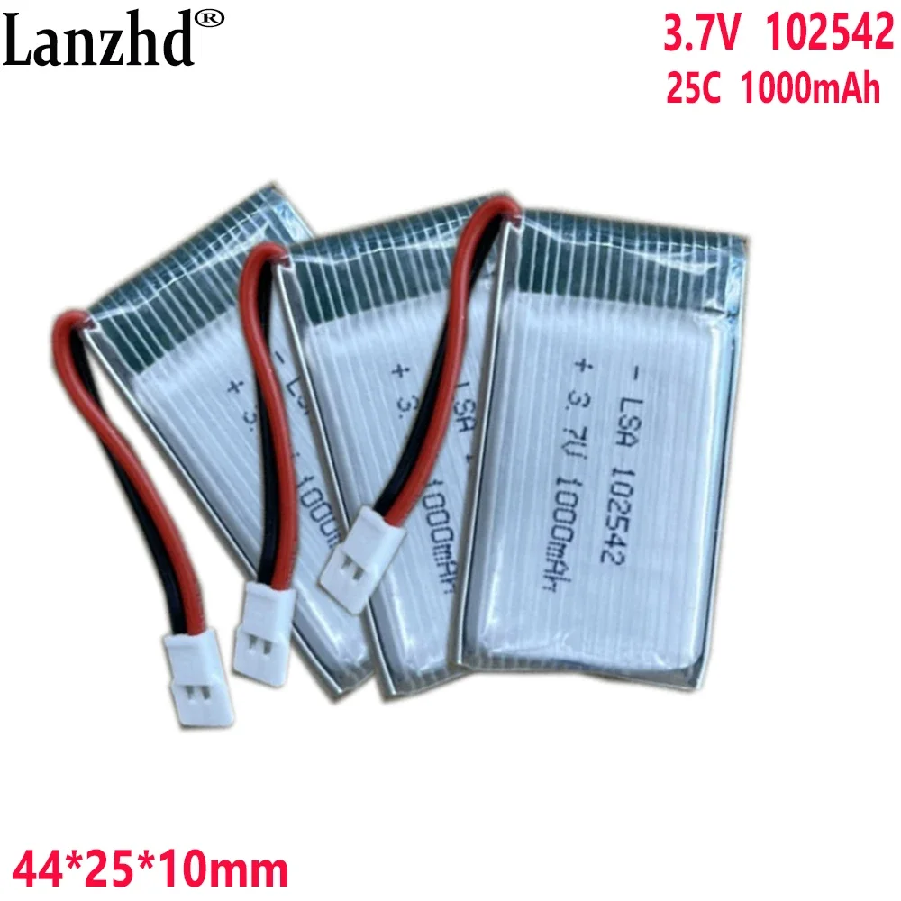 3.7V Li polymer Lithium Battery 25C rate  1000mAh For Drone model airplane model battery 102542 42*25*10mm With XH2.54 Plug