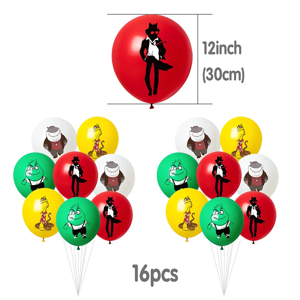 The Bad Guys Cartoon Birthday Decorations Set with Banner, Balloons & Cake Decor, Props for Kids Party Game