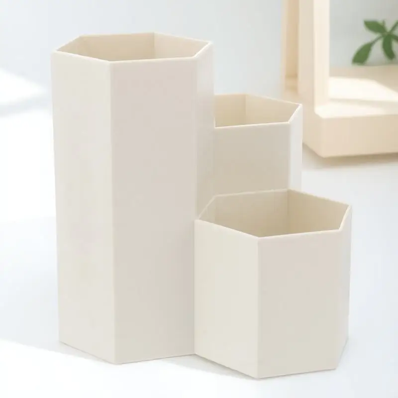 Premium Ps Plastic Hexagonal Pencil Holder 4.7 X 2.5 Inch Sturdy Lightweight Desktop Storage Box for Pens Cosmetics Trinkets