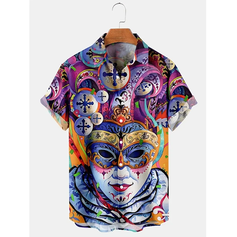 New Fashion Men Women Summer  Shirts Carnival Mask 3d Print Graphic Hawaiian Patry T-shirt Womens Clothes Short-sleeved Blouse