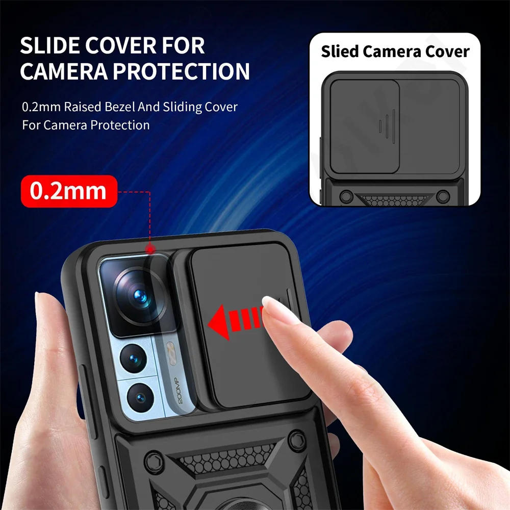 Camera Len Case For Xiaomi 12T Protection Shockproof Armor Magnetic 11T 11 Lite Redmi Note 11 10 Pro Max Poco X4 Pro Slide Cover