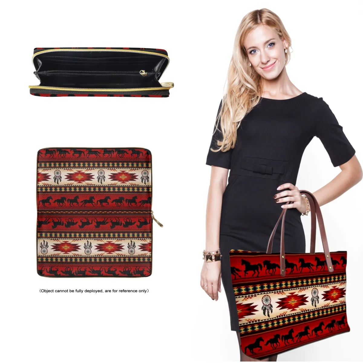 FORUDESIGNS Tucson Horse Stripe Terracotta 2Pcs/Set Ladies Handbags Aztec Geometric Seamless Wallets Leather Tote Bags