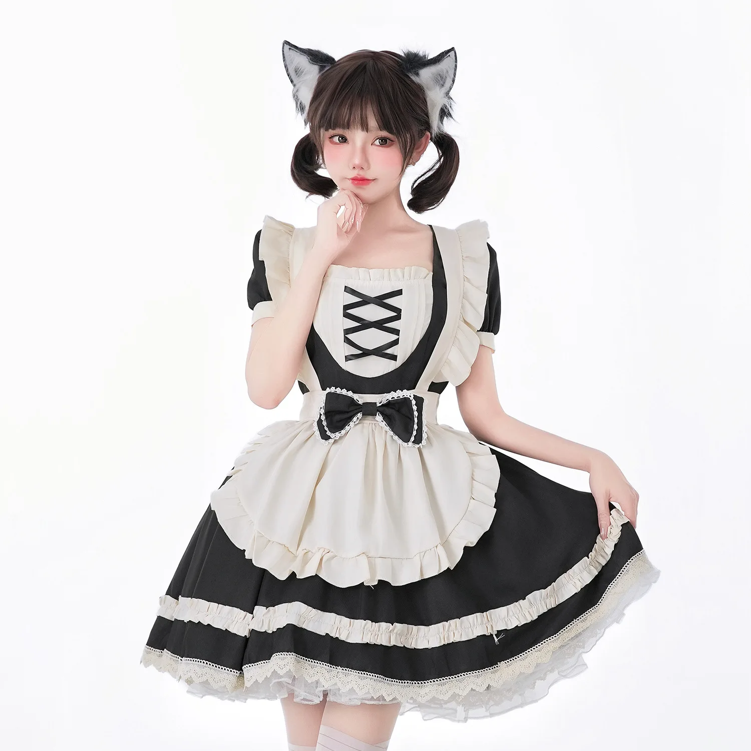 Japanese Soft Girl Sweet Op Short Maid Dress Two-dimensional Maid Cute Lolita Black and White Cosplay Costume Loli Lolita