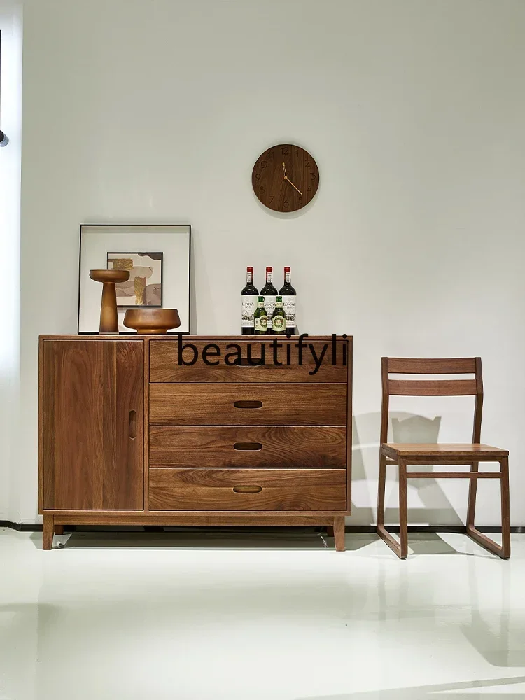 178CC Multifunctional Household Solid Wood Sideboard Black Walnut Nordic Light Luxury Tea Storage Cabinet