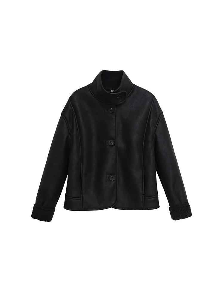 

Новое женское модное универсальное темпераментное однотонное однобортное пальто с мехом из замши в европейском стиле