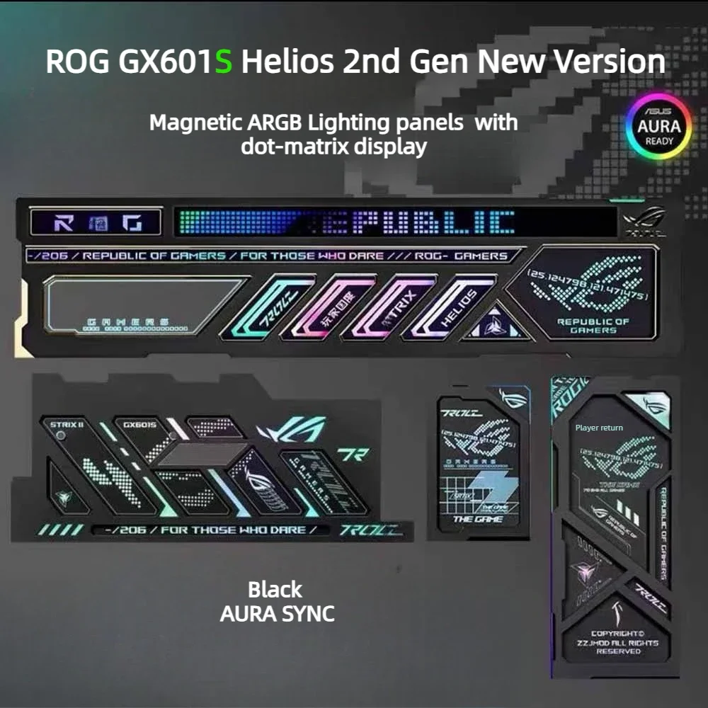 Magnetic ARGB laser Lighting Panel For ASUS ROG 2nd Gen Helios GX601S Gaming Case With 7 inch IPS HD Monitoring Screen