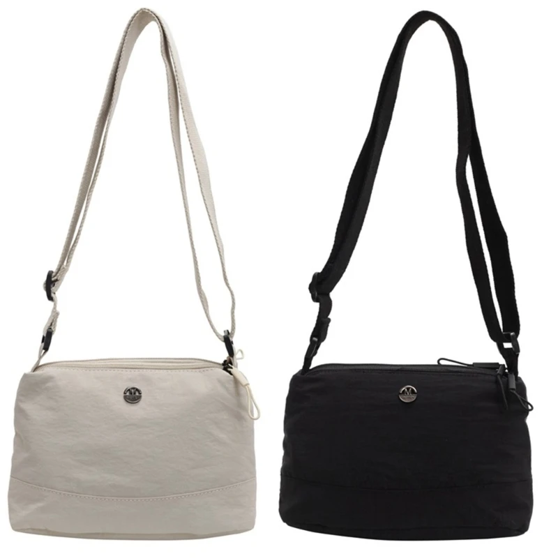 Women Simple Solid Color Nylon Crossbody Bag with Adjustable Strap Spacious Casual Shoulder Purse with Multiple Pockets