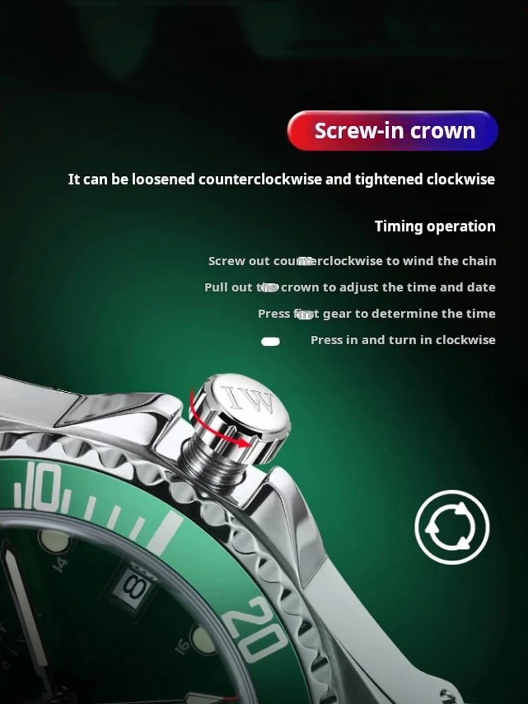 IW Luxury Brand Automatic Mechanical Sports Diving Watch Red Blue Bezel Steel Sapphire Luxury Men's Watches 300M Waterproof - view 5