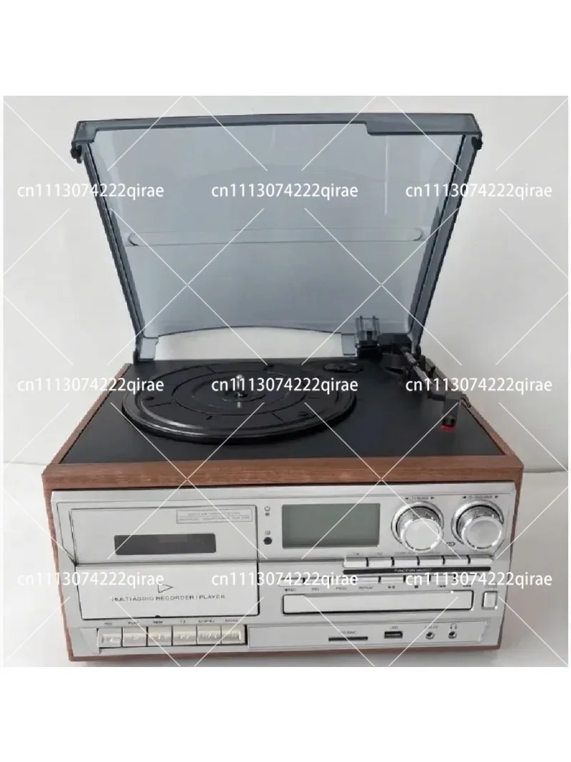 Retro Vinyl Record Player with Bluetooth, CD, Tape, FM Radio - Home Stereo All-in-One Turntable Speaker System