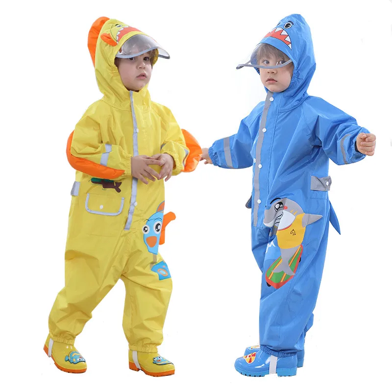 

1-10 Years Old Children Raincoat Kids Boys Girls Waterproof Jumpsuit Hooded One-Piece Cartoon Design Baby Rainwear And Pants