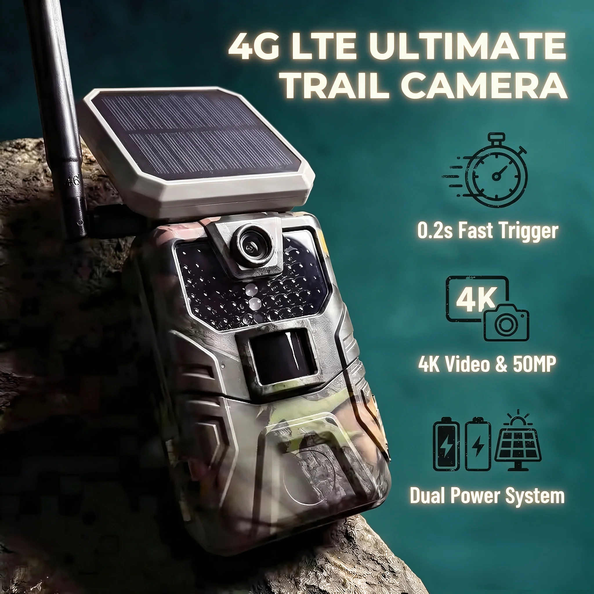 SUNTEKCAM HC-930MAX 4G LTE Trail Camera 48MP 4K Solar Powered Game Cam APP Control 940nm Night Vision 0.2s Trigger Wildlife