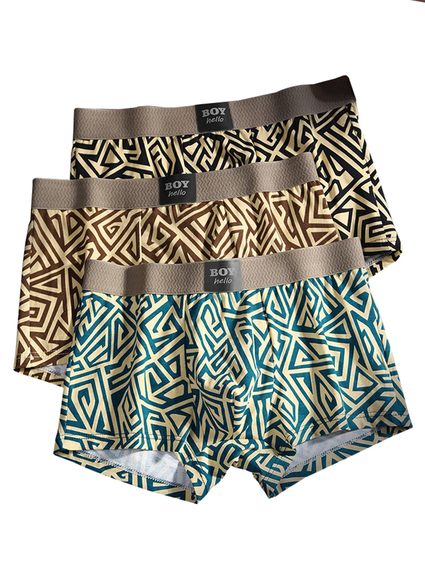 3Pcs/Set Boxers Men's Underwear Geometric Print Panties Casual Fashion Underpant Breathable Male Boxer Shorts Sports Homme Panty