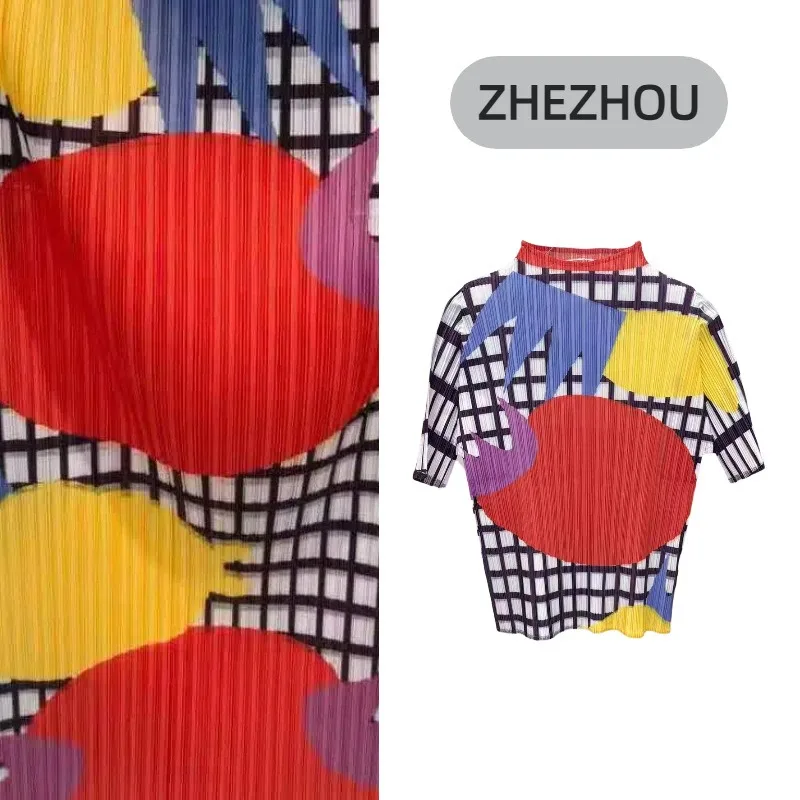 

Miyake Pleated Skirt Suit 2026 Spring New Printing Suit Female Printing T-shirt Slim High Elastic Straight Skirt 2-piece Set