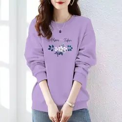 Geometric Letter Printing Women's Clothing Spring Autumn Round Neck Pullover Long Sleeve Casual Loose Hoodies All-match Tops