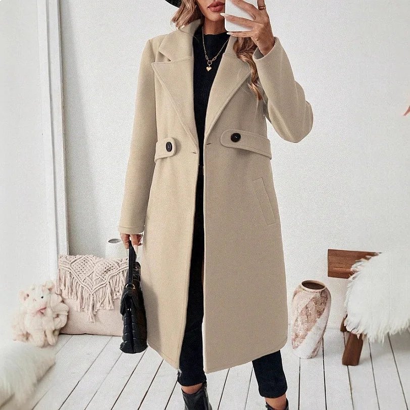 Classic Wool Coat Notch Lapel Double Breasted Overcoat for Women Coats Jackets