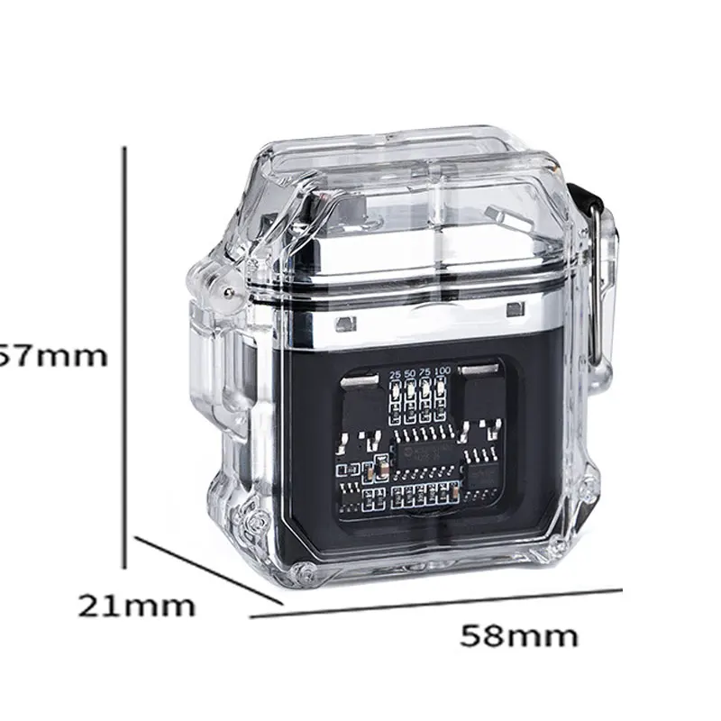 Outdoor waterproof lighting electric lighter - transparent curved design with rechargeable power display screen