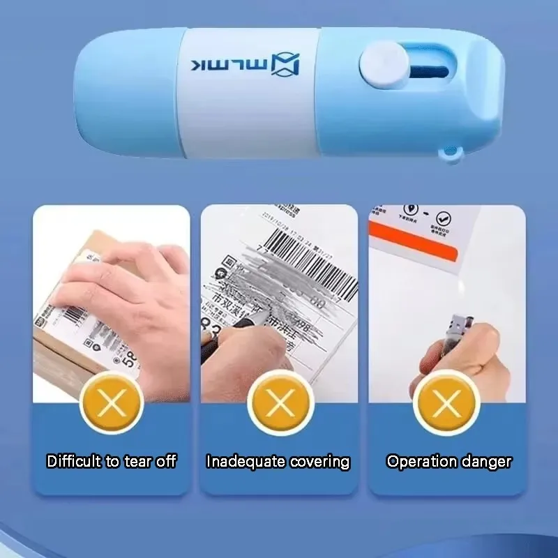 Líquido corrector de papel térmico 2 en 1 con cuchillo de desempaquetado, sello de borrador de líquido de protección de identidad antiespionaje duradero para el hogar