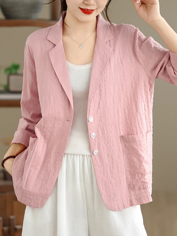 

Summer 2026 Artistic Vintage Loose Sun Protection Casual Versatile Outerwear Women's Cotton Blend Suit Jacket Regular Fit Lon...