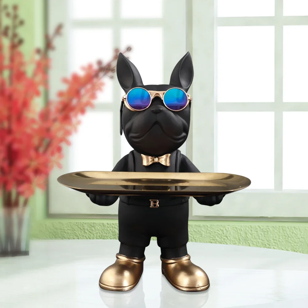 French Bulldog Sculpture Dog Statue with Tray and Keys Holder Storage Gift Home Decor Ornaments Rood Decor Animal Figurine