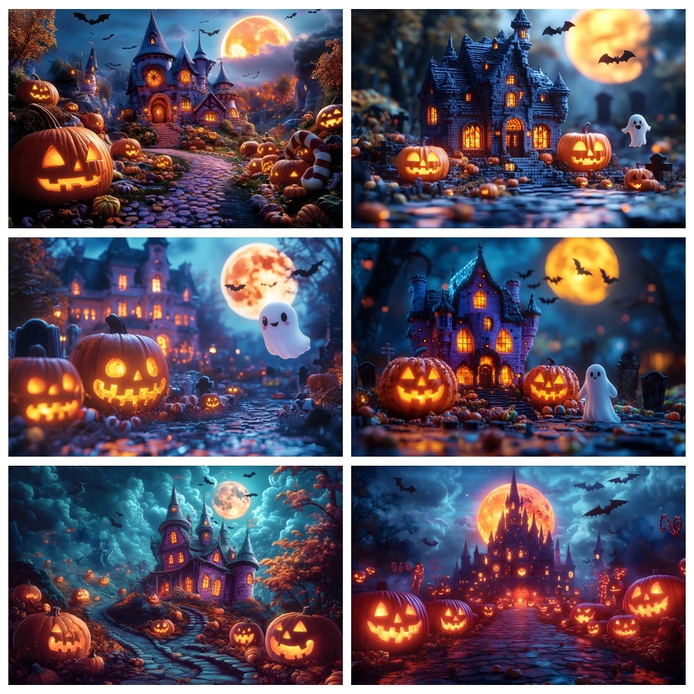 

Halloween Night Party Backdrop Scary Skull Blood Pumpkin Lantern Ghost Witch Castle Bat Baby Portrait Photography Background