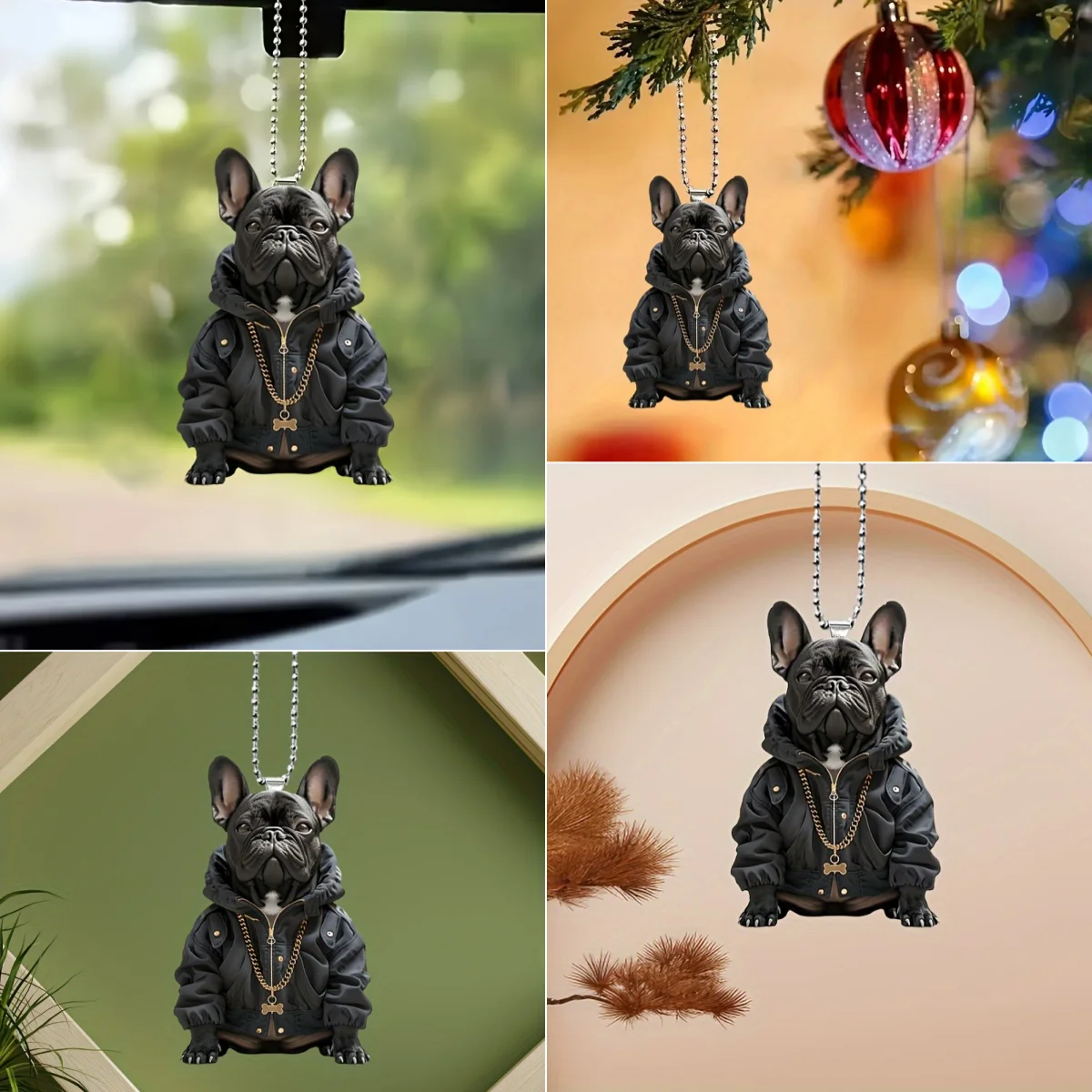 Cool French Bulldog Acrylic Pendant Versatile Charm Cute Puppy Keychain For Car Mirror,Backpacks,Home,Festive Party,Gift & Decor