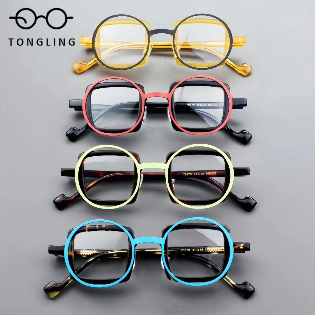 Top-Level Fashion Men Acetate Metal Eyeglass, Trendy Women Individualistic Pure Titanium Design Daily Commuting Eyeglass Frame