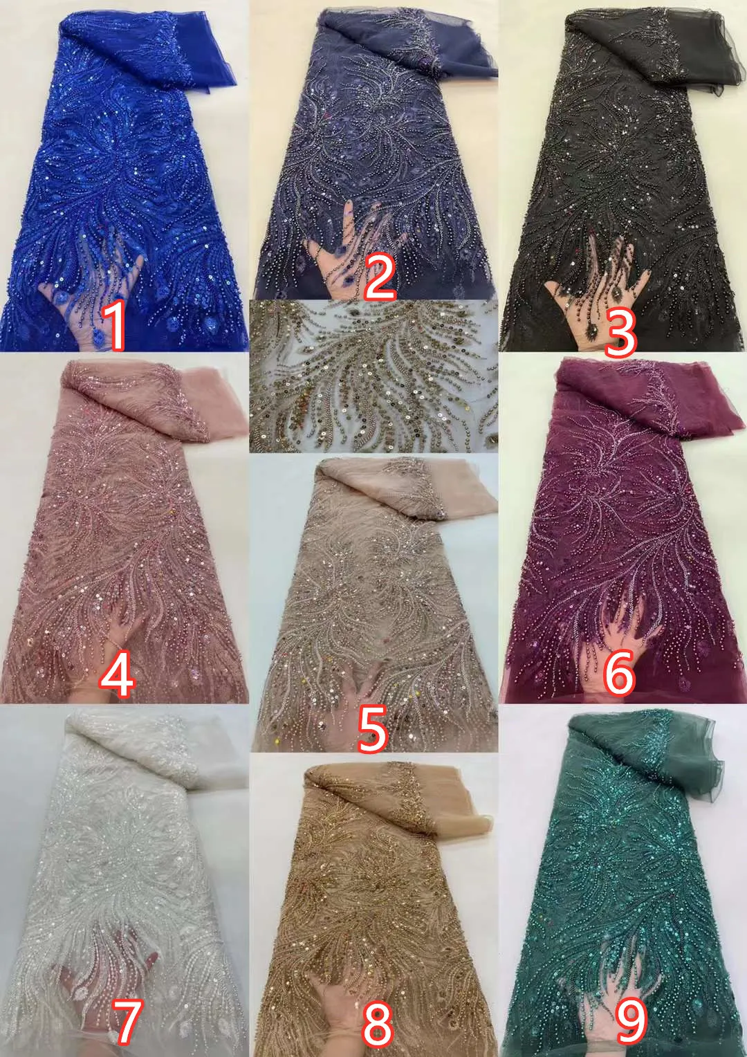 Top Quality Beaded Tulle Lace Fabric. 3D Heavy Beaded French Mesh Lace Fabric/ Wholesale /Weddings Evening Dress /African Fabric