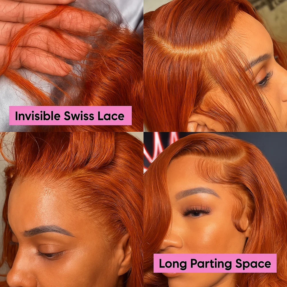 180 密度のブラジル人毛ウィッグ # 350 ジンジャーオレンジ人毛ウィッグ 4x4 HDレースボブ ボディウェーブ クロージャーウィッグ 生え際処理済み 女性用