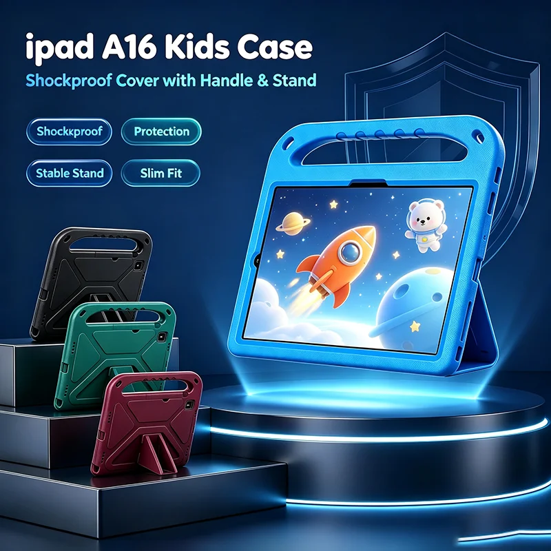iPad A16 Case Protective Cover Shockproof Slim Stand Case for iPad 11th Gen Kids Tablet Case with Auto Sleep Wake Function