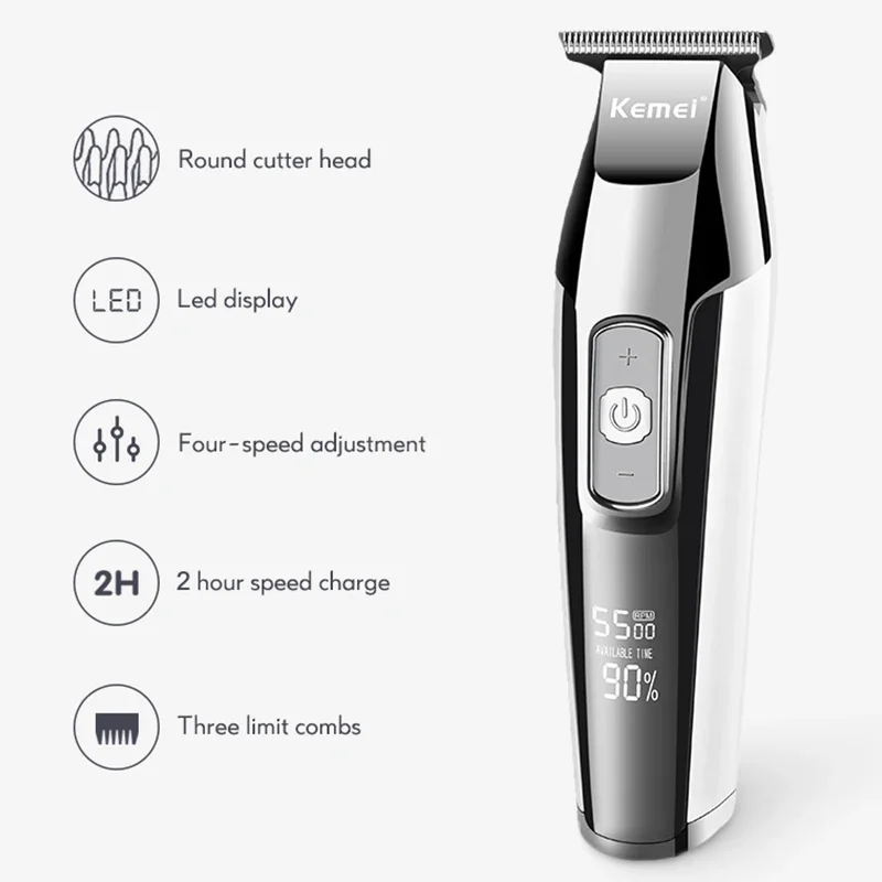 Kemei KM-5027 Professional Hair Clipper for Men LCD Display Hair Trimmer Machine 0 mm Cordless Hair Cutting Machine USB Charging