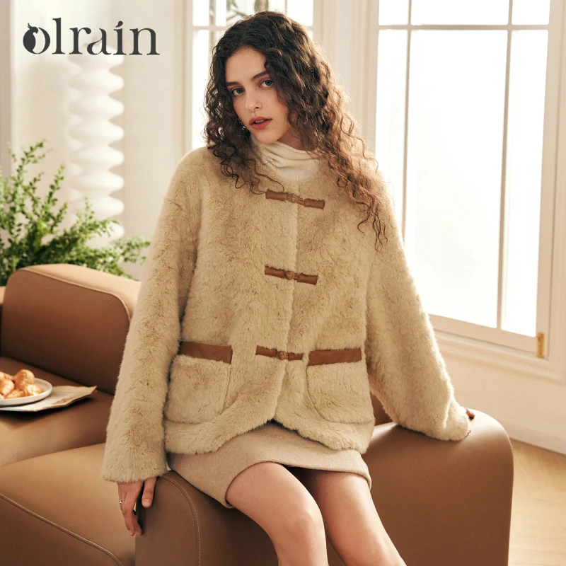 

OLrain Women Fur Coat Winter 2026 New O-neck Warm Solid Jackets Fashion Short Faux Fur Coat Female Clothing G23DP88052
