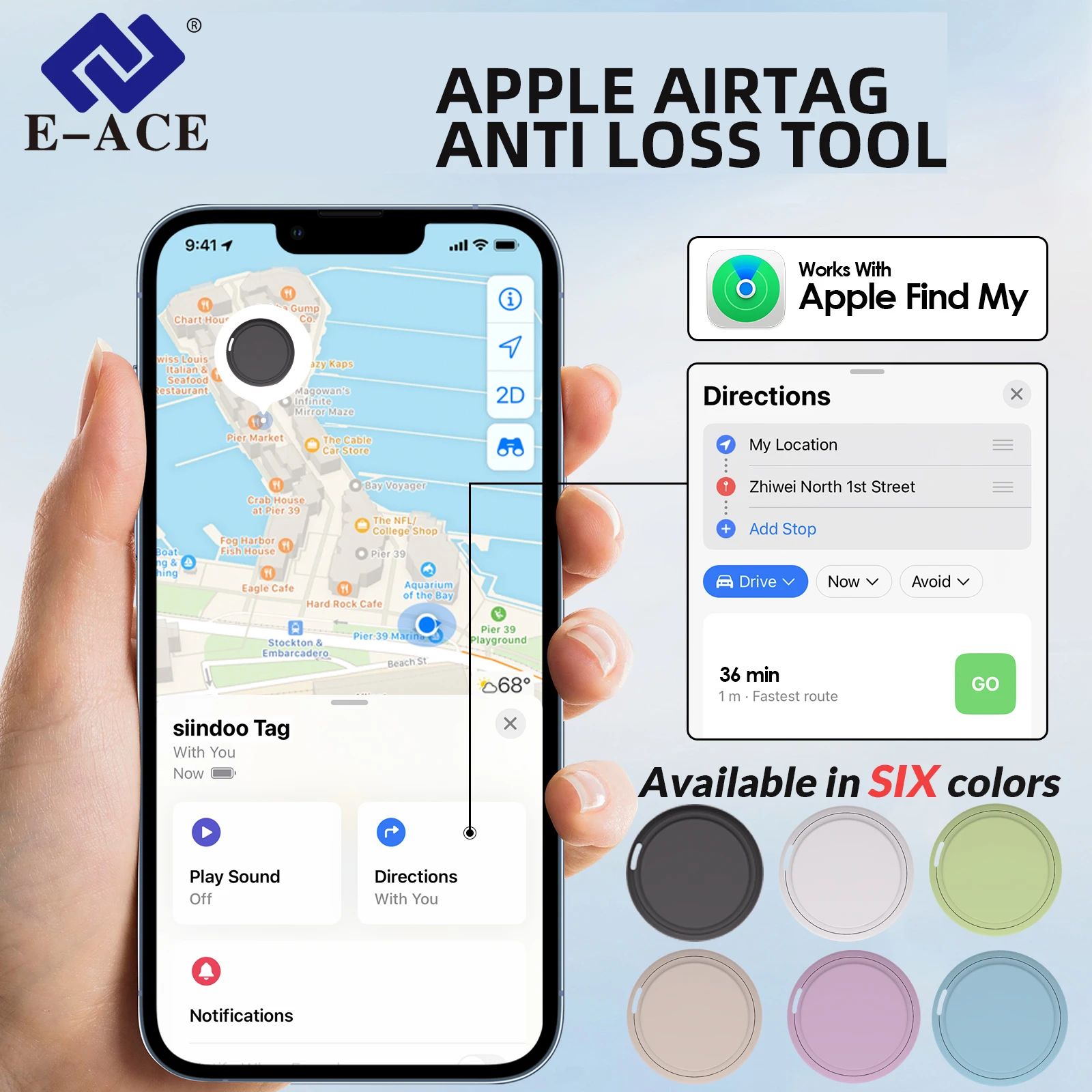 

E-ACE портативный подходит для Apple Airtag, инструмент против потери, локатор меток, плоский ключ отслеживания, маленькая сумка, устройство локатора GPS-позиционирования
