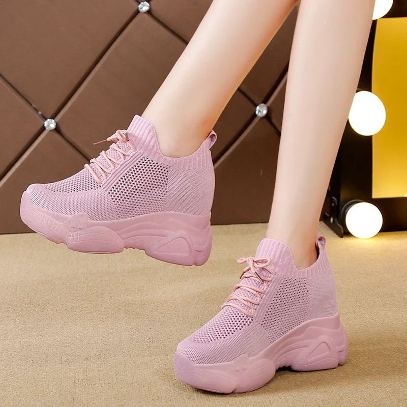 Rimocy Hidden Heels Platform Sneakers Women Breathable Air Mesh Wedge Sock Shoes Woman 2022 Spring Casual Shoes Zapatos De Mujer