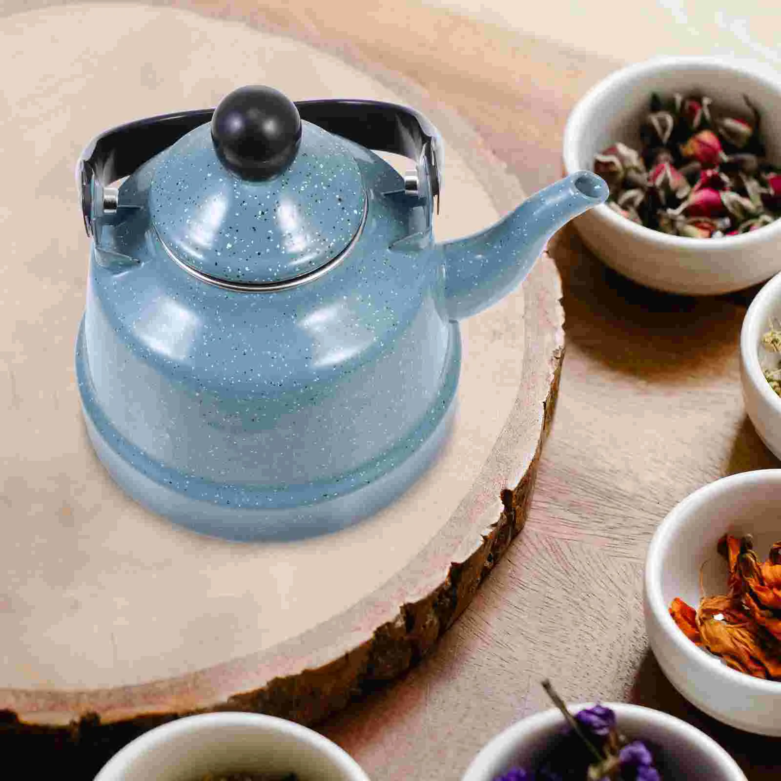 Electric Hot Water Kettle Enamel Household Tea Serving Pot Loose Leaves Decorative Teapot Blue Boiling Office