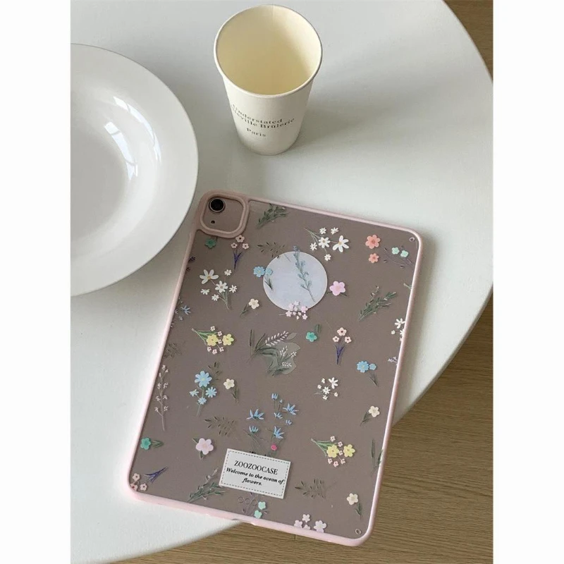 Ins Full Screen Floral Tablet Case For iPad Pro 11 12.9 13 A16 M2 M4 M3 M5 Shell 8.3 9.7 10.2 5/6/7/8/9/10/11th Air 3 4 5 Cover