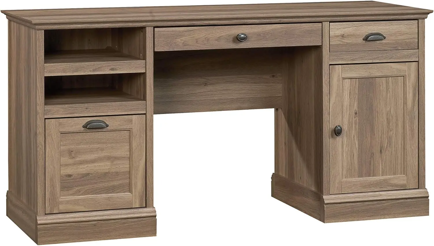 Executive Desk, Salt Oak Finish Two Drawers Feature Metal Runners and Safety Stops USA