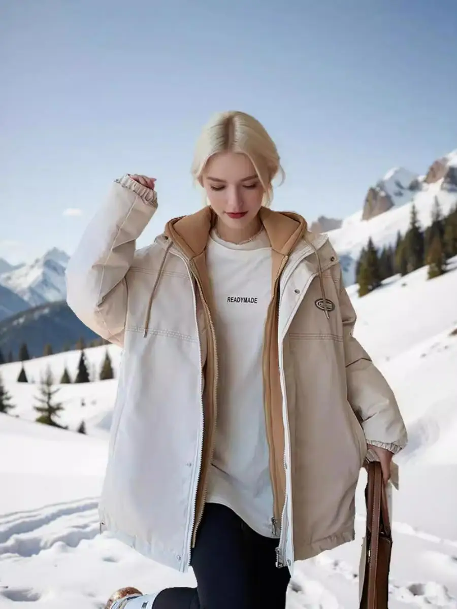 

Европейский бренд: Зимняя утепленная куртка с капюшоном, цельная верхняя одежда, однотонная, с длинными рукавами, женское пальто