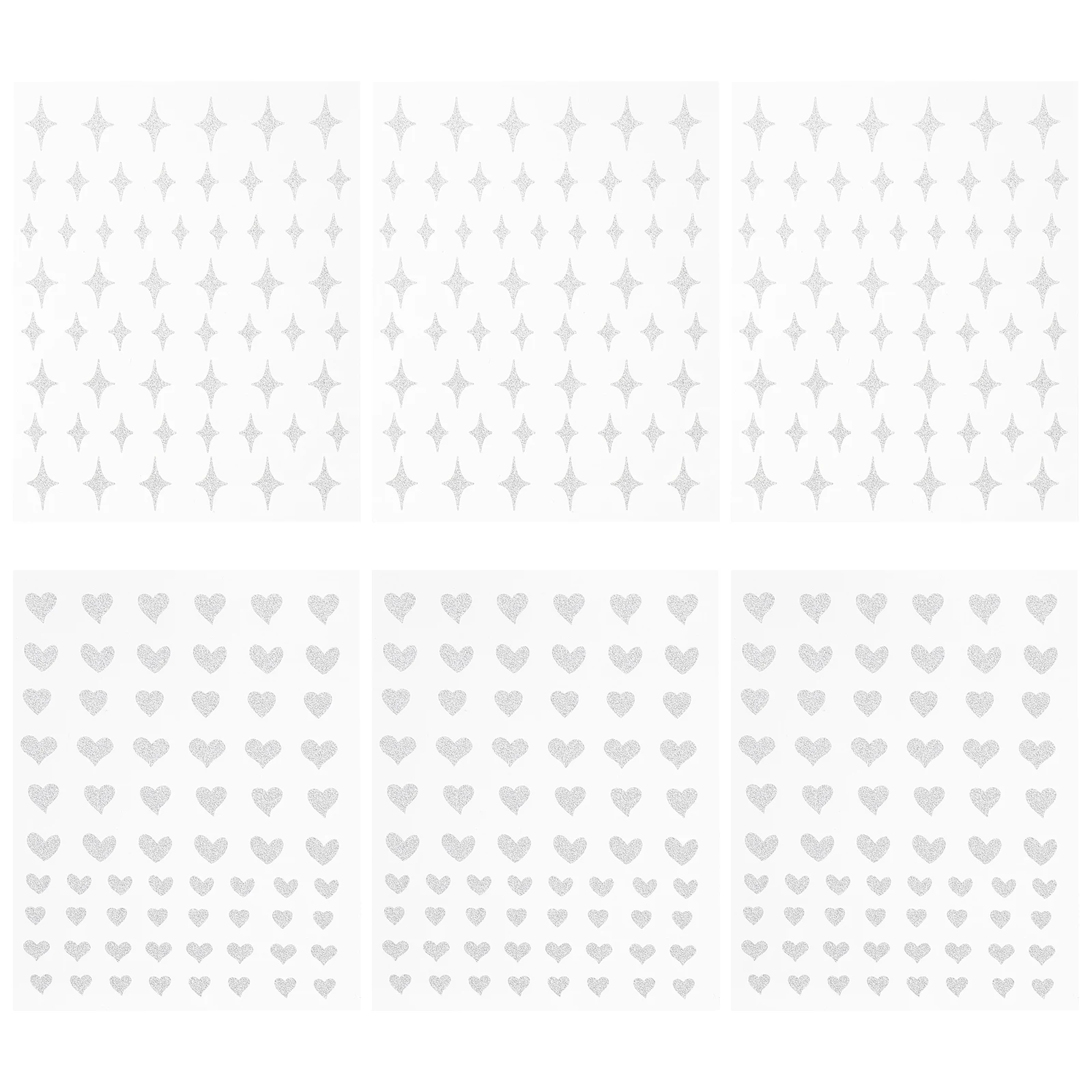 6 fogli di decalcomanie per unghie adesivi glitter argento adesivo per manicure a forma di cuore