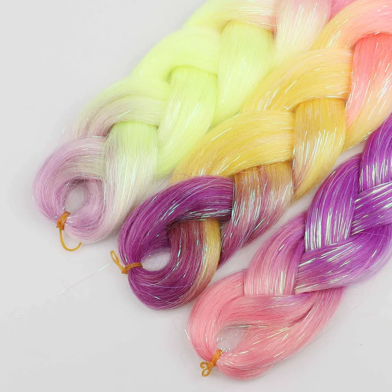 

Sparkle Shiny Braiding Hair Pre Stretched Kanekalon Tinsel Crochet Hair Extensions For Girls Dazzles Women Hippie Synthetic