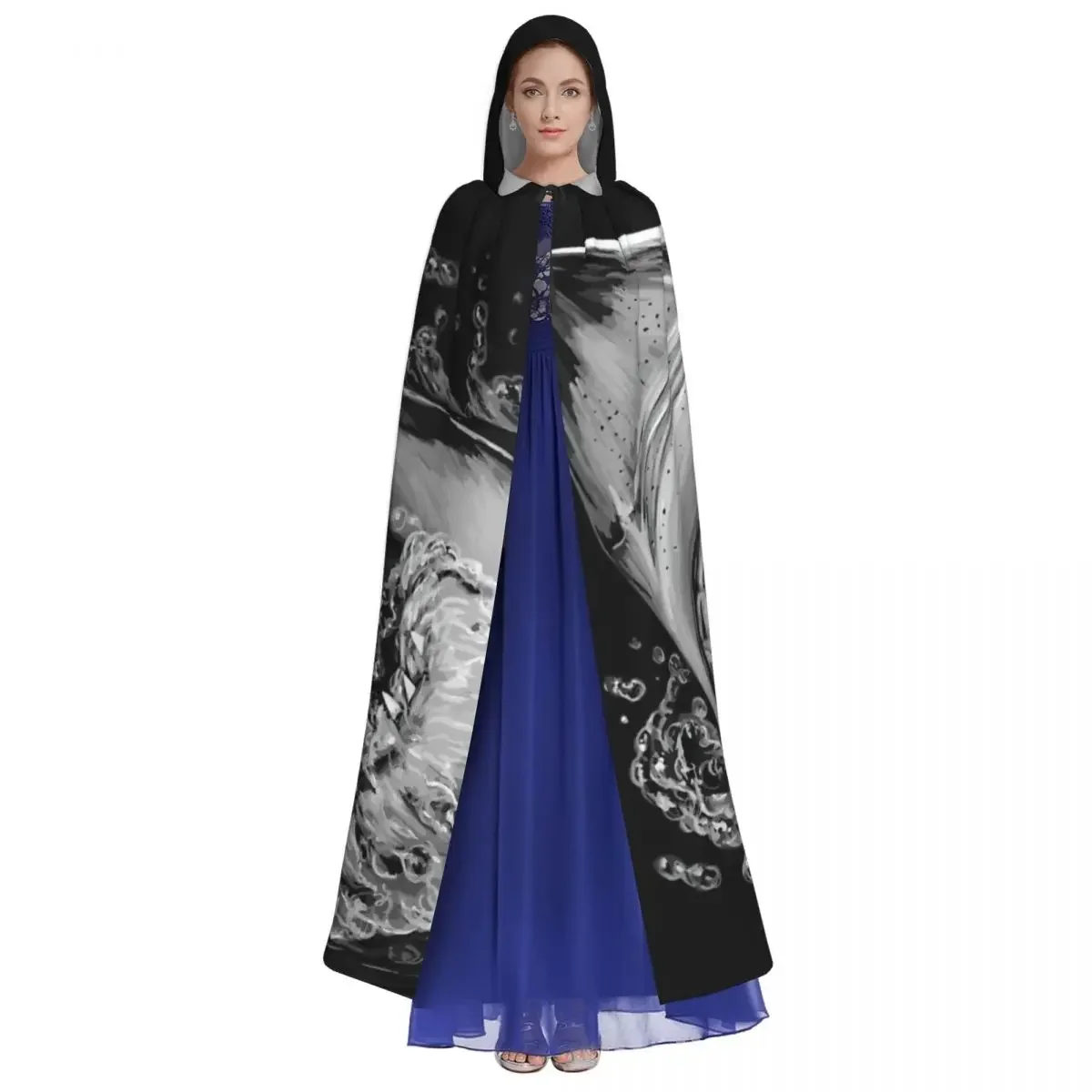 Pintura de tubarão capa com capuz festa de halloween cosplay mulher homem adulto longo bruxaria robe capuz