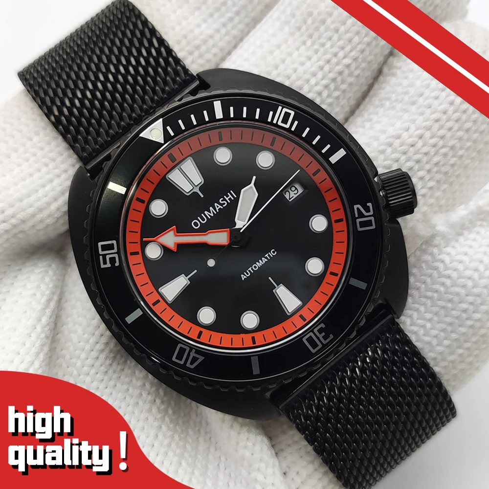 

Мужские спортивные часы для дайвинга NH35, автоматические, механические, с люминесцентным покрытием, водонепроницаемые, с плетеным стальным ремешком, в стиле Turtle.