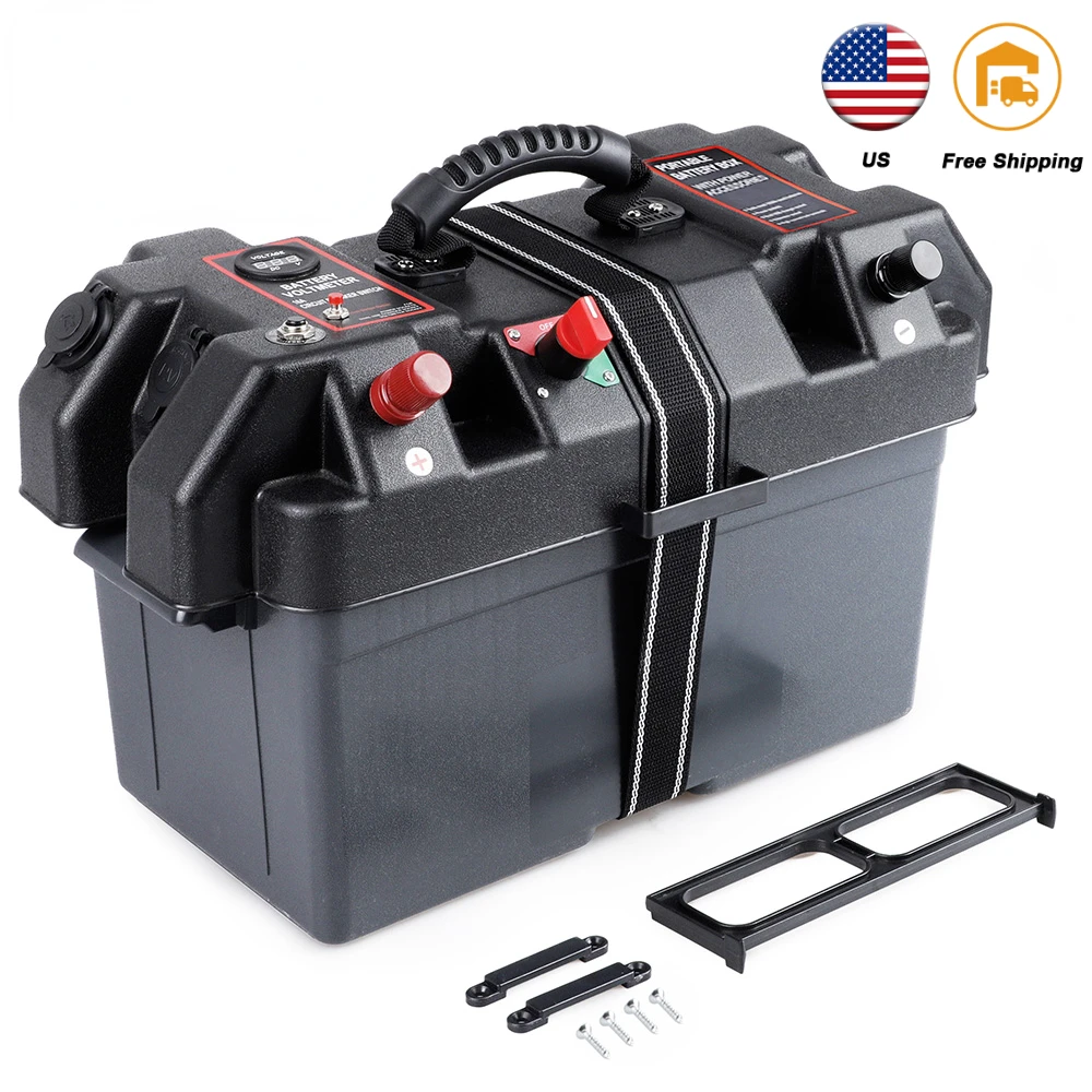 Trolling Motor Power Center Station Boat Camper RV Battery Box USB 12V Charger Port Plastic Fit Group 24- and 27-size Batteries