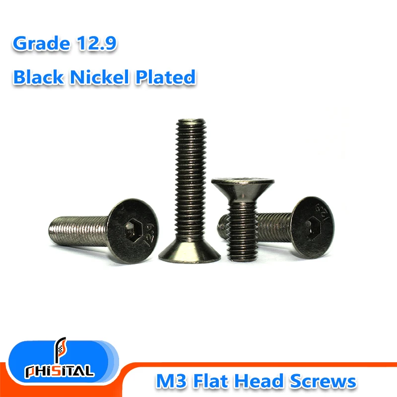 Hex Socket flat head Screws Grade 12.9 M3 Black Nickel Plated Antirust Screw for RC Drone FPV Accessory